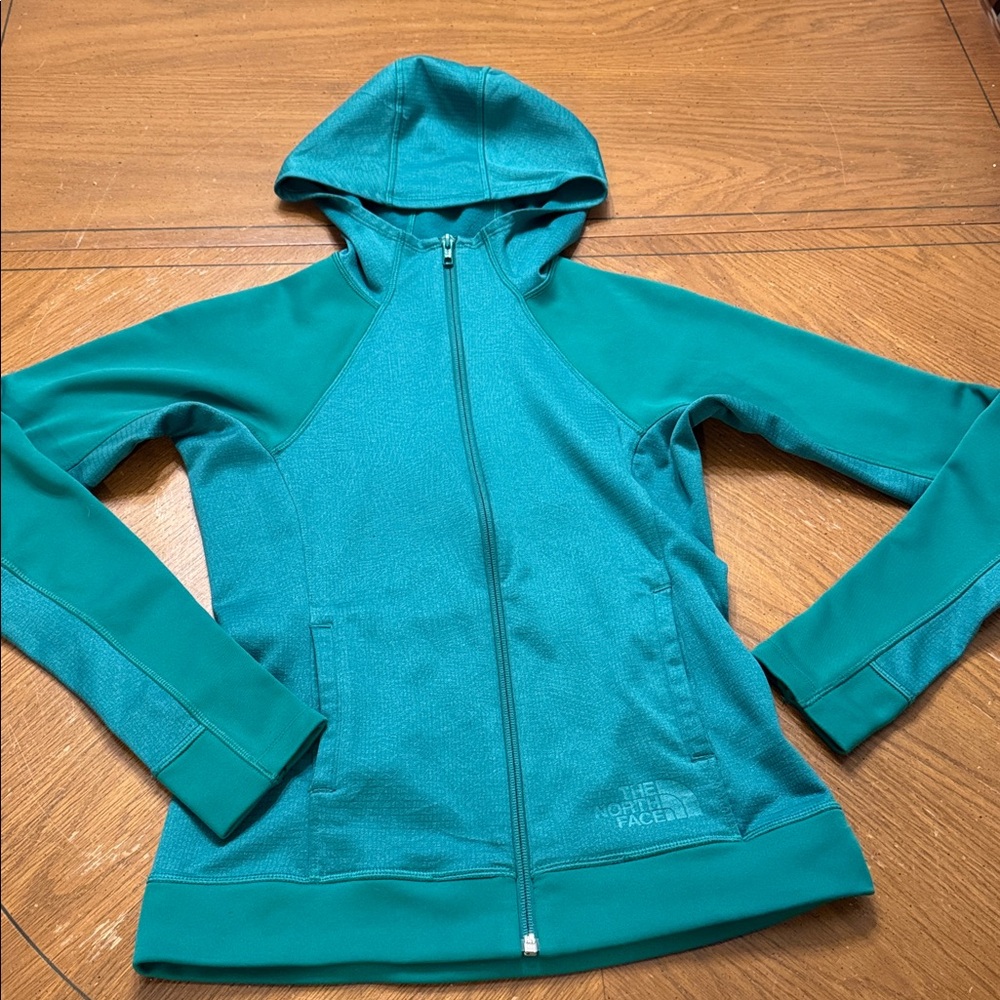 The North Face FlashDry full zip up green reflective hooded fleece jacket sz xs